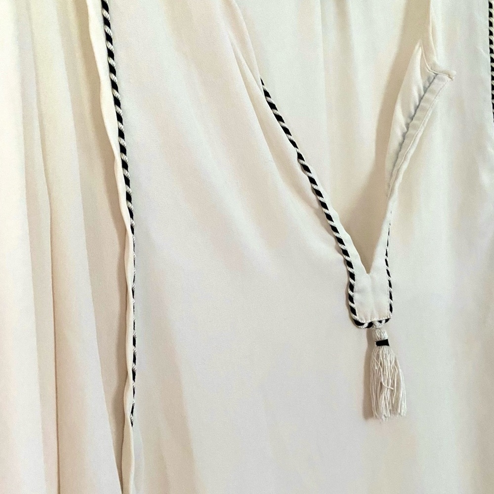 J. Crew Cream Blouse with Black Accents and tassel - Picture 5 of 10